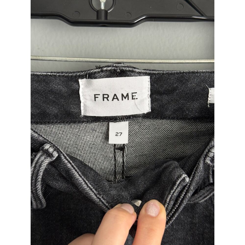 FRAME Le Super High Straight Jeans Women's 27 Black Wash Slit Hem Denim - Picture 2 of 6